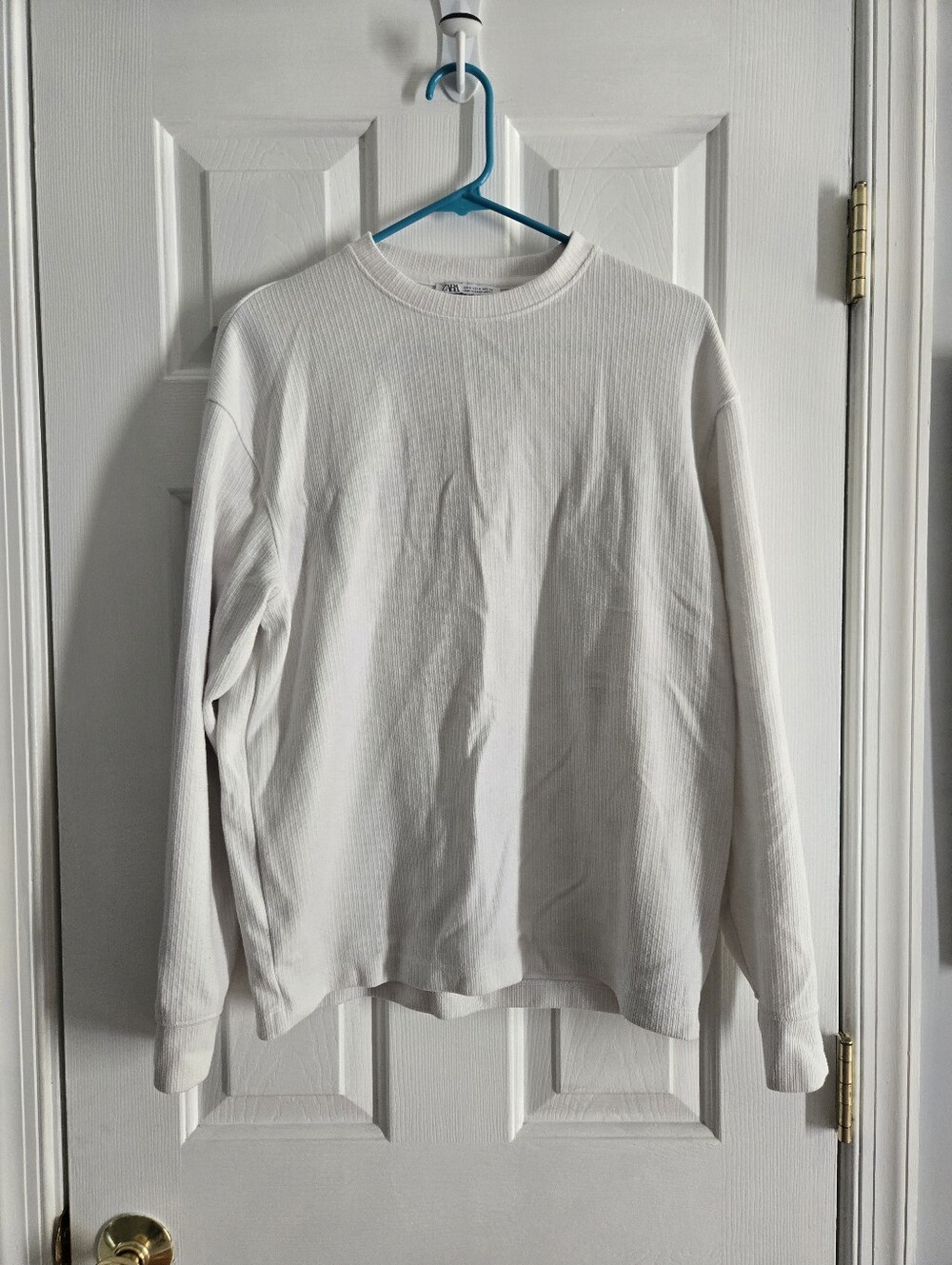 Zara Small Cream Ribbed Crewneck Sweater